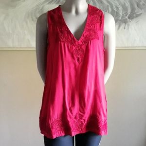 Lucky Brand Embroidered Red Sleeveless Top Size XS
